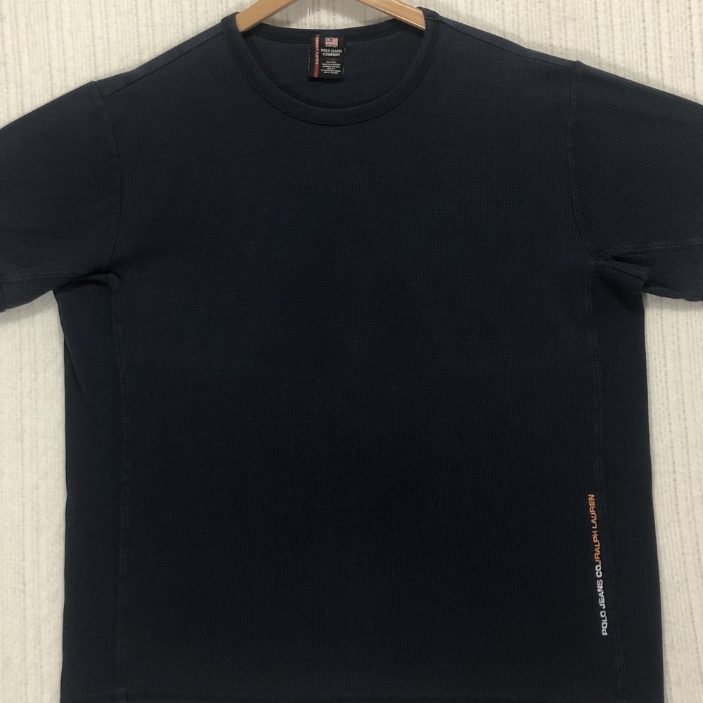Polo Jeans Co. Ralph Lauren Mens T-Shirt Navy Blue Waffle Knit Logo‎ Size XL